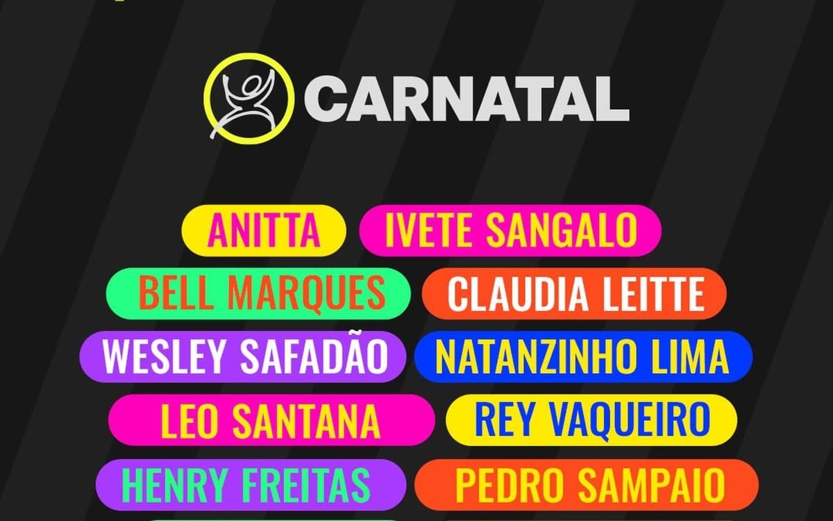 Cartaz oficial do Carnatal 2026, com as atrações e a data de 4 a 6 de dezembro